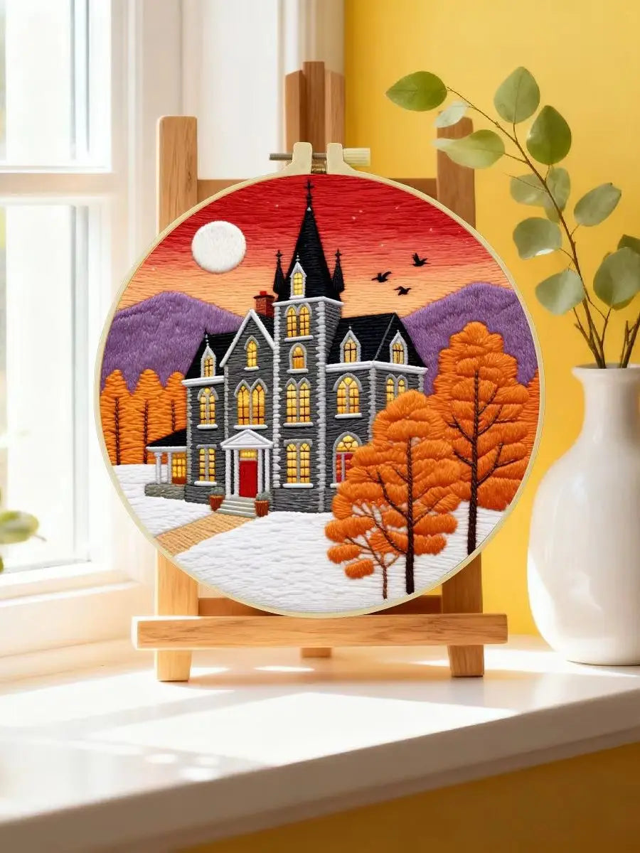 Haunted Autumn Mansion Embroidery Kit