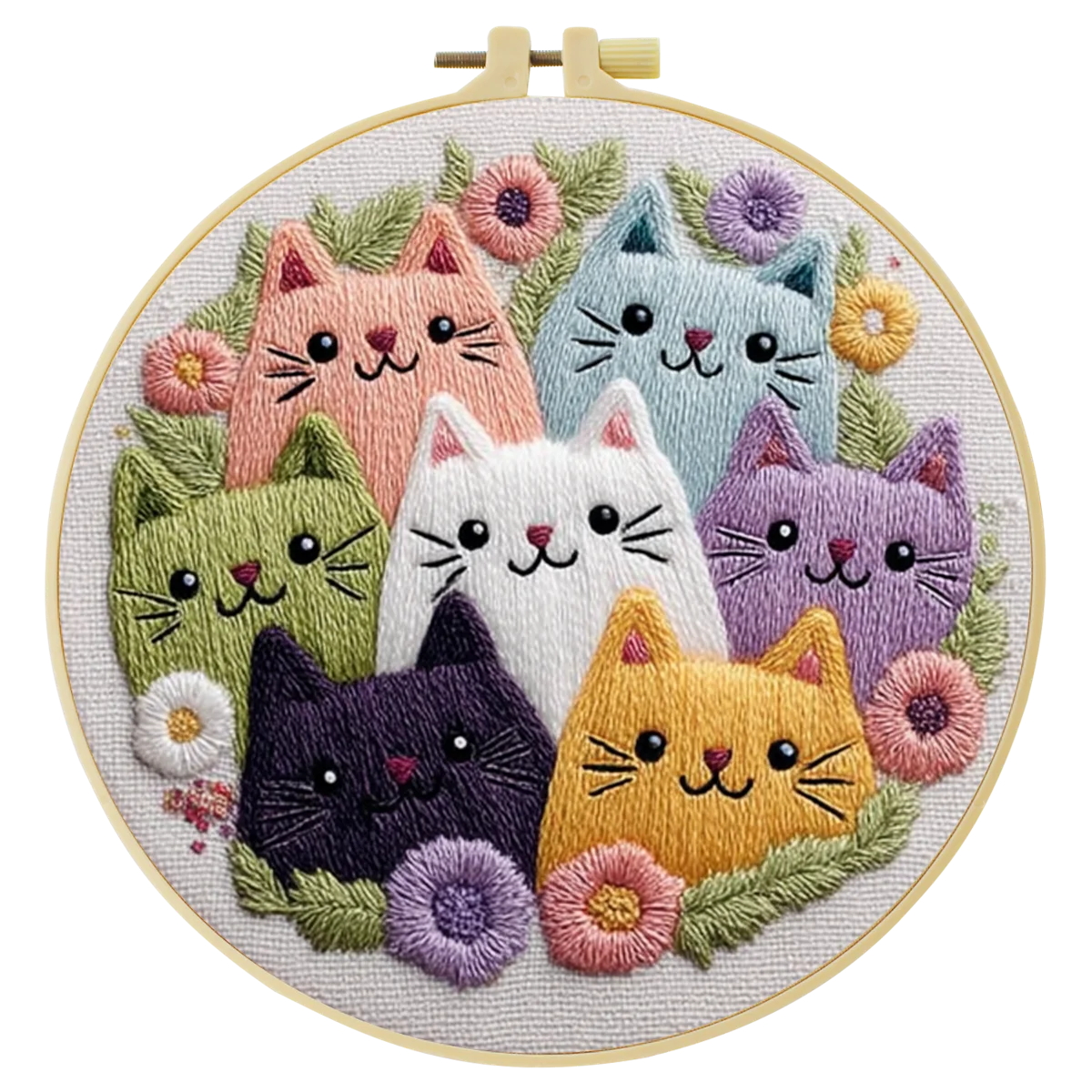 1pc 20X20CM/7.87inch Cute cat Embroidery Starter Kit DIY kit Craft Painting Sewing Art Needle Art