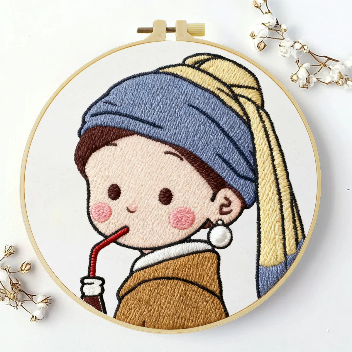 Cute Girl Drinking Coffee Embroidery Starter Kit DIY – Beginner Cartoon Hand Embroidery Kit