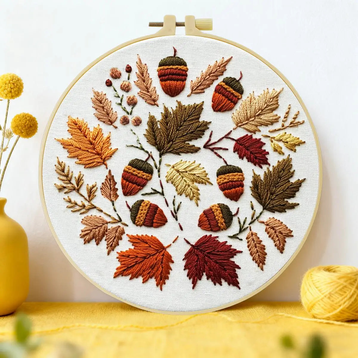 Autumn Leaves Embroidery Kit for Beginners – DIY Fall Hand Embroidery Hoop Set