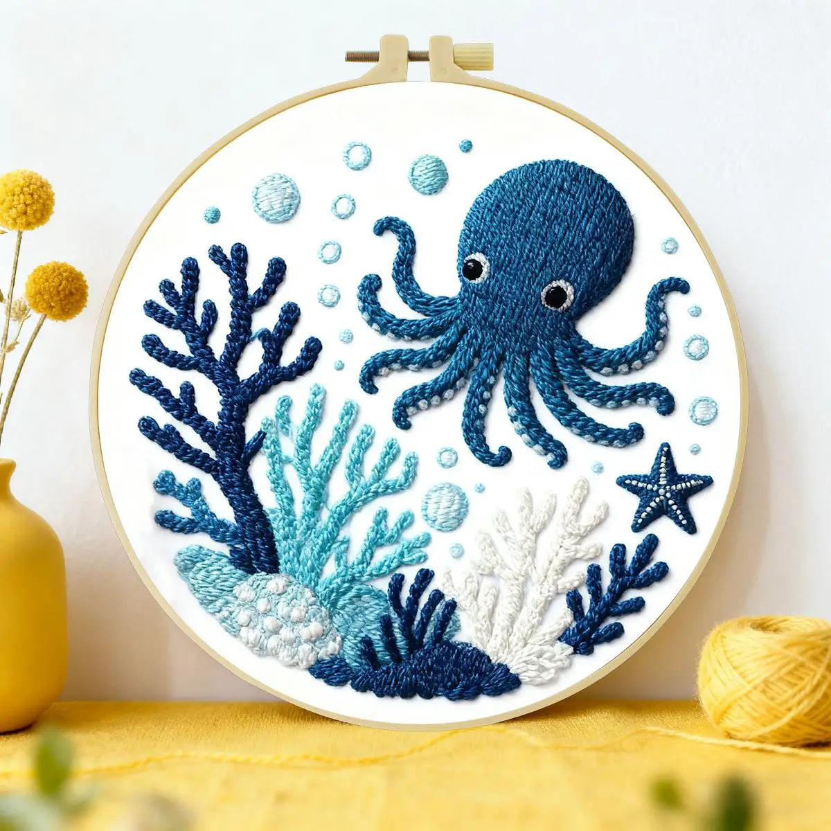 Cute Octopus Embroidery Kit – Ocean Sea Life DIY Hand Embroidery Hoop Art Set