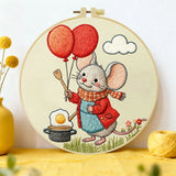 Cute Mouse with Balloons Embroidery Starter Kit DIY – Beginner Cartoon Animal Hand Embroidery Kit