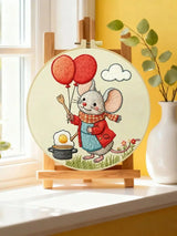 Cute Mouse with Balloons Embroidery Starter Kit DIY – Beginner Cartoon Animal Hand Embroidery Kit Kits For Stitchers