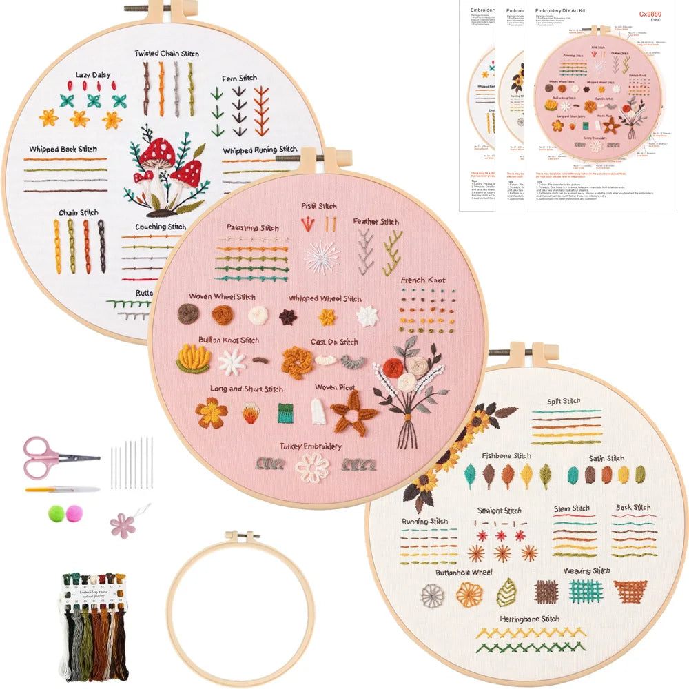 4-Piece Beginner Embroidery Stitch Learning Kit Kits For Stitchers