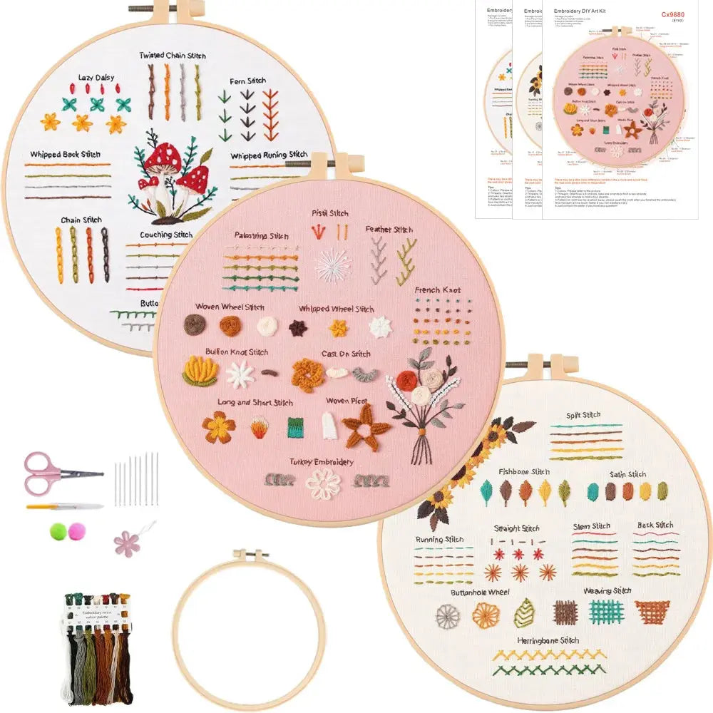 3-Piece Beginner Embroidery Practice Kit Kits For Stitchers