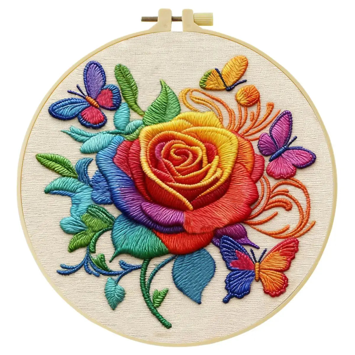 Rainbow Rose & Butterflies Embroidery Kit Kits For Stitchers