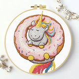 Unicorn Donut Embroidery DIY Kit – Cute Kawaii Beginner Stitching Kit with Hoop, Pattern & Threads