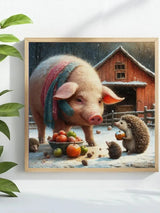 Pig & Hedgehog Friends Cross Stitch Kit 🐷🦔🍎❄️✨