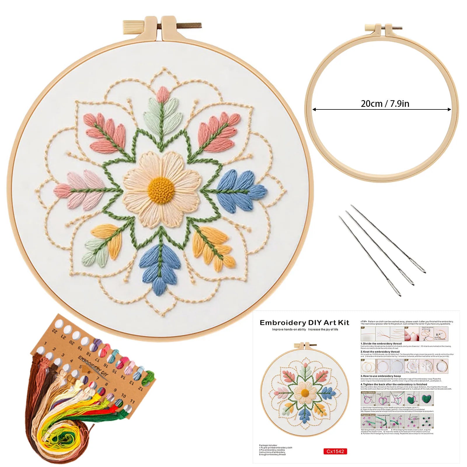 3-Piece Beginner Floral Embroidery Kit Set Kits For Stitchers