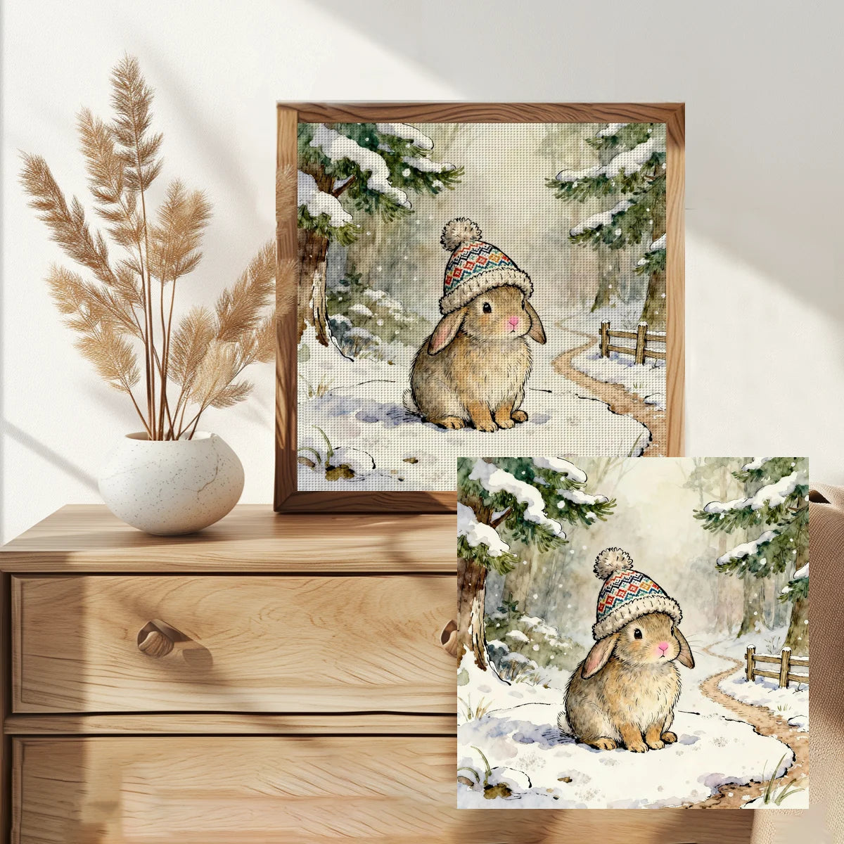 Winter Bunny in a Cozy Knit Hat Cross Stitch Kit 🐰❄️