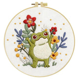 Cute Frog Embroidery Kit – Whimsical Floral Frog DIY Hand Embroidery Hoop Art Set Kits For Stitchers