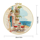 Mediterranean Seaside Café Embroidery Kit – Coastal European Street DIY Needlepoint Hoop Art Relaxing Vacation Decor Craft Gift