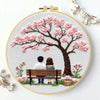 Cherry Blossom Couple Embroidery Kit – Romantic Spring Bench Needlepoint Pattern with Sakura Tree & Cozy Love Scene