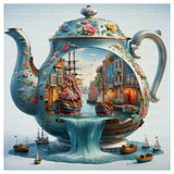 Enchanted Harbor Teapot Cross Stitch Kit ☕⛵🌸🏘️✨