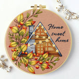 Home Sweet Home Embroidery DIY Kit – Cozy Cottage Beginner Stitching Kit with Hoop, Pattern & Threads