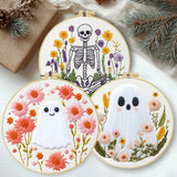 Floral Ghosts & Skeleton Embroidery Kit – 3 Designs Kits For Stitchers