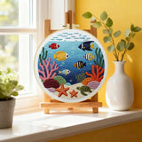 Ocean Life Embroidery Kit – Tropical Fish & Sea Turtle DIY Hand Embroidery Hoop Art Set Kits For Stitchers