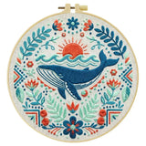 Folk Art Whale & Ocean Floral Embroidery Kit Kits For Stitchers
