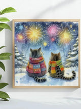 Winter Fireworks Cat Companions Cross Stitch Kit 🐱❄️🎆