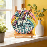 Stay Weird Skeleton Unicorn Embroidery Kit – Funny Gothic Rainbow DIY Hand Embroidery Hoop Set