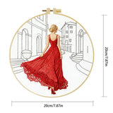 Elegant Red Dress Embroidery Kit – Fashion Lady Street Scene Needlepoint Pattern with Parisian Style & Modern Minimalist Art