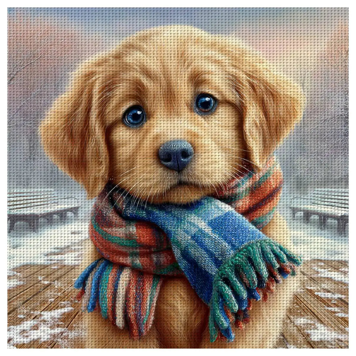 Winter Puppy with Plaid Scarf Cross Stitch Kit 🐶❄️🧣