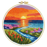 Vibrant Sunset Meadow Embroidery Kit Kits For Stitchers
