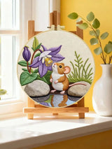 Cute Mouse Embroidery Kit – Woodland Mouse & Purple Flower Needlepoint Pattern for Nature Lovers and Cozy DIY Decor