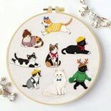 Cute Fashion Cats Embroidery Kit – Kawaii DIY Hand Embroidery Hoop Art Set for Cat Lovers