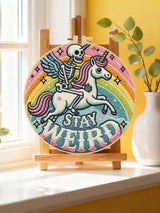 Stay Weird Skeleton Unicorn Embroidery Kit – Funny Gothic Rainbow DIY Hand Embroidery Hoop Set