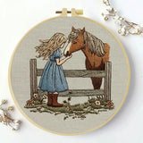 Girl & Horse Embroidery Kit – Heartwarming Equestrian DIY Hand Embroidery Hoop Art Set Kits For Stitchers