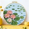 Lotus Flower Pond Punch Needle Wall Art – Handmade Embroidery Hoop Decor for Nursery & Cozy Rooms