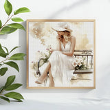 Elegant Lady in White Cross Stitch Kit 👒🤍🌸