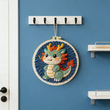 Cute Dragon Punch Needle Wall Art – Handmade Embroidery Hoop Decor for Nursery & Cozy Rooms