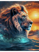 Celestial Storm Lion Cross Stitch Kit 🦁⚡🌌🔥✨