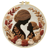 Mother & Daughter Silhouette Embroidery Kit – Elegant Floral Family Needlepoint Pattern with Warm Neutral Earth Tones