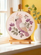 Pink Cockatoo Embroidery Kit – Floral Galah Parrot DIY Hand Embroidery Hoop Art Set Kits For Stitchers