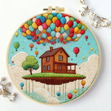 Floating House Balloon Embroidery Starter Kit – DIY Fantasy Landscape Sewing Art Set for Beginners