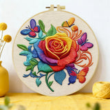 Rainbow Rose & Butterflies Embroidery Kit Kits For Stitchers