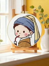 Cute Girl Drinking Coffee Embroidery Starter Kit DIY – Beginner Cartoon Hand Embroidery Kit