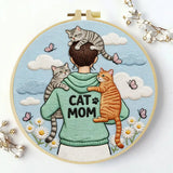 Cat Mom Punch Needle Wall Art – Handmade Embroidery Hoop Decor for Nursery & Cozy Rooms