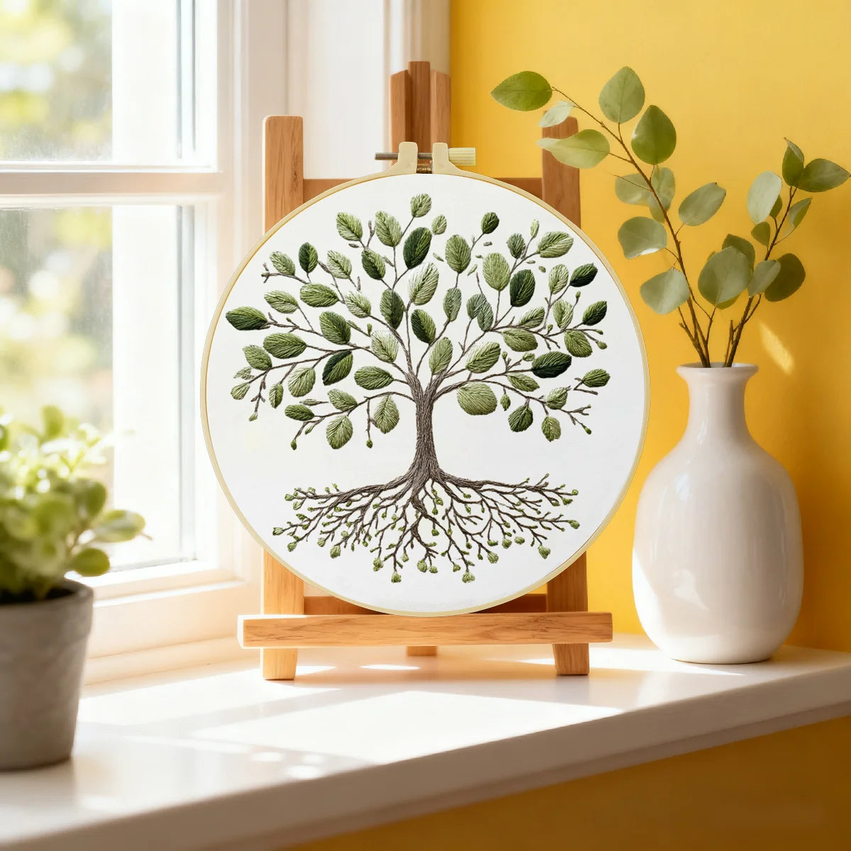 Tree of Life Embroidery DIY Kit – Botanical Nature Beginner Stitching Kit with Hoop, Pattern