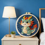 Cute Dragon Punch Needle Wall Art – Handmade Embroidery Hoop Decor for Nursery & Cozy Rooms