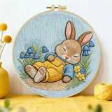 Sleeping Bunny Embroidery Kit – Cozy Rainy Day Rabbit DIY Hand Embroidery Set 🐰🌧️💛 Kits For Stitchers
