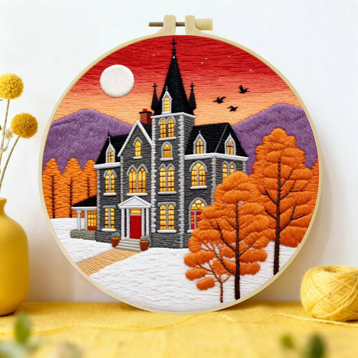Haunted Autumn Mansion Embroidery Kit