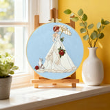Victorian Lady Embroidery Kit – Elegant Woman with Parasol & Cat Needlepoint Pattern in Romantic Vintage Style