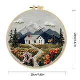 Mountain Cottage Embroidery Kit for Adults – Cozy Cabin Landscape with Wildflowers DIY Hand Embroidery Hoop Art Decor Gift
