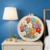 Colorful Floral Embroidery Kit for Adults – Cute Daisy Flower DIY Punch Needle Style Hoop Art Beginner Needlecraft Gift for Her