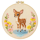 Cute Baby Deer Embroidery Kit – Woodland Fawn DIY Sewing Craft, Floral Nursery Hoop Wall Art Decor