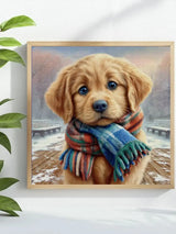 Winter Puppy with Plaid Scarf Cross Stitch Kit 🐶❄️🧣